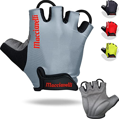 MACCIAVELLI® - Guanti MTB, Guanti Bici con Mezze Dita, Adatti per Bici da Strada e Mountain Bike, Guanti Ciclismo per Uomo e Donna (Grigio)