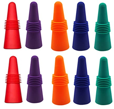 10 pezzi Silicone Tappi per Bottiglie di Vino, Tappo per Vino in Silicone, Tappo per Bottiglia di Vino con Fondo in Acciaio Inossidabile, Riutilizzabili, per Preservare Birra Champagne Bevanda