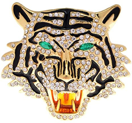 Rhinestone Roaring Tiger Brooch Women Men Crystal Enamel Tiger Head Brooch Pin For Party