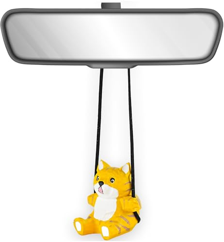 VIPbuy Colgante de coche de gato balanceante de madera 100% hecho a mano - linda figura de madera tallada y pintada a mano para decoración del espejo retrovisor y regalo