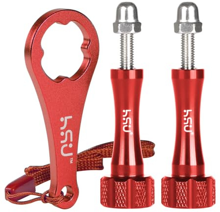 HSU förlängda skruvar av aluminiumlegering för actionkameror (röd) | 2-pack förlängda låsskruvar med skiftnyckel, lämpliga för Media Mod-ram och vattentätt skyddshus