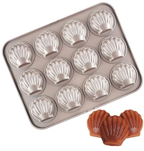 CANDeal Stampi Per Teglia Madeleine Da 12 Tazze, Teglia Da Forno Madeleine Con Guscio Sferico Antiaderente, Teglia Da Forno Per Torta Madeleine In Acciaio Al Carbonio Per Cottura Domestica