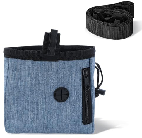 GUOYOU Cane Snack Borsa per Cibo per Cani Regolabile Multifunzione Porta Premietti per Cani Addestramento Borsa per Alimenti per Cani con Dispenser di Sacchetti per Escrementi, Blu