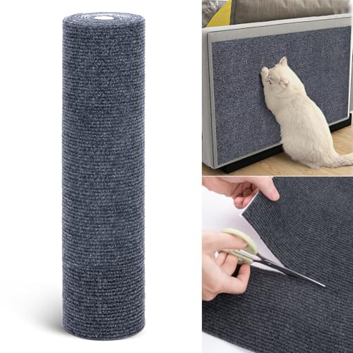 Selbstklebend Kratzmatte Katze 40x200CM DIY Trimmbarer Teppich kratzteppich Katze kratzmatte Wand katzenturm für Schützt Teppiche Sofa Möbelschutz für Katzenteppich(Grau, 1 Stück