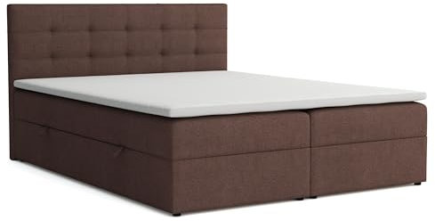 VENASI MÖBEL Jessa Boxspringbett mit Bettkästen H2/H3 Matratze und Topper (Braun, 140 x 200 cm)