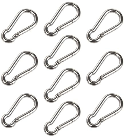 Mosqueton,10 Piezas Mosquetones Acero Inoxidable Mosquetones Pequeños Mosquetón Llavero para Hamacas, Camping, Pesca, Senderismo(Plateado)