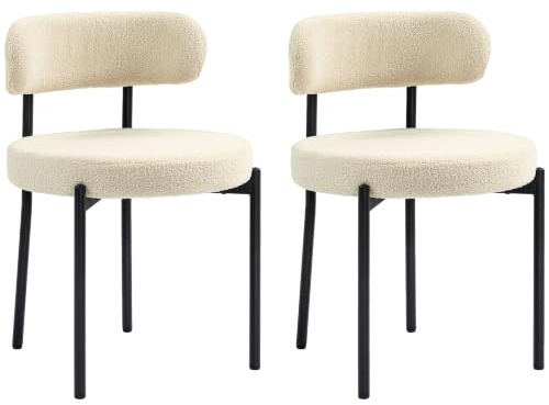 HOMCOM Lot de 2 Chaises Salle à Manger Moderne, Dossier, Salon, Beige | Chaise de Cuisine Rembourrées, Pieds en Acier Noir, pour Salon, Salon Chambre