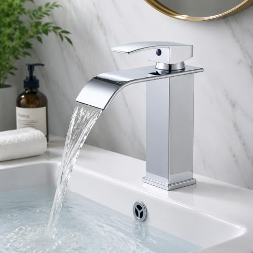 JUNSNEHNG - Grifo mezclador monomando en cascada para agua caliente y fría, mezclador para lavabo galvanizado