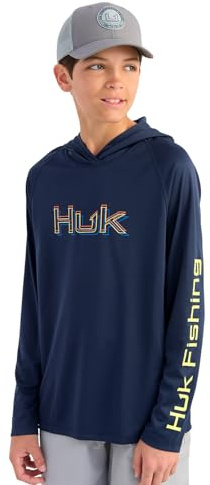HUK Unisex Kids Pursuit Long Sleeve Graphic Hoodie Lightweight UPF Sun Protection Quick Dry Fishing T-Shirt, Naval Academy, L