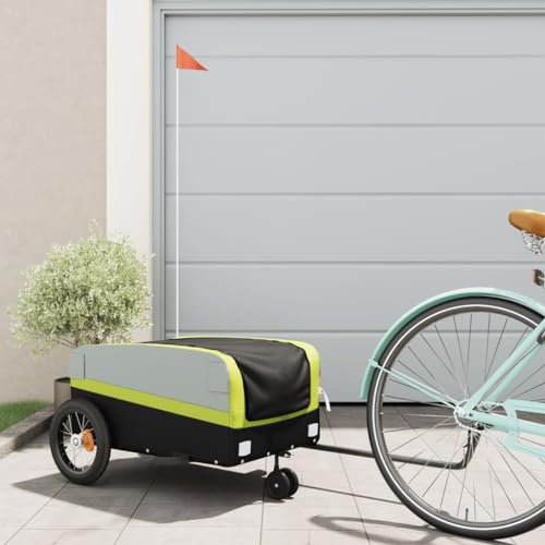 Homgoday Fahrradanhänger Lastenanhänger Anhänger Transportanhänger Transportwagen Anhänger für Fahrrad Schwarz und Grün 30 kg Eisen 122 x 53 x 53 cm