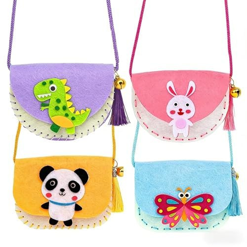 LEOINAER Kit Couture Enfant, Pack de 4 Patron Couture Enfant Set DIY Créatif avec à Bandoulière à Coudre - Matériaux Artisanaux, Tissu, Aiguilles à Coudre, Fil à Broder Coloré