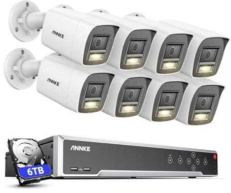 ANNKE H800 4K 8MP 32CH Kit de cámara de vigilancia de 32 CH 12 MP NVR con disco duro de 6 TB para grabación de vídeo 7/24, 8 x 4 K 8 MP PoE IP, kit de videovigilancia PoE, detección de personas y