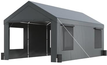 Garagetält Utomhusbilstak Heavy Duty Bil Vattentät Carport UV-beständig Yard Car Tarp Garage Shelter Biltält(Gray (3 x 6 m))