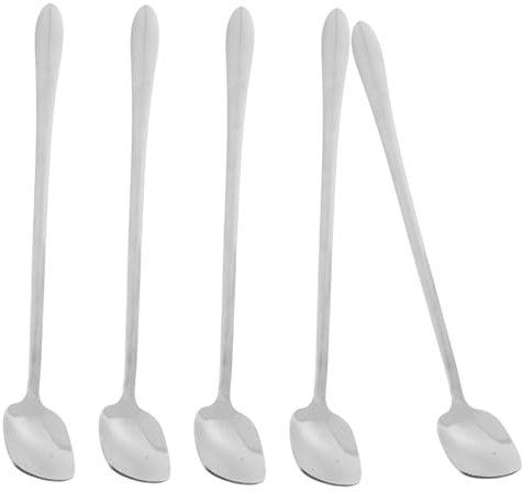 HEALLILY Lot de 5 cuillères à cocktail à long manche en acier inoxydable à tête carrée pour café, thé, glace et bar