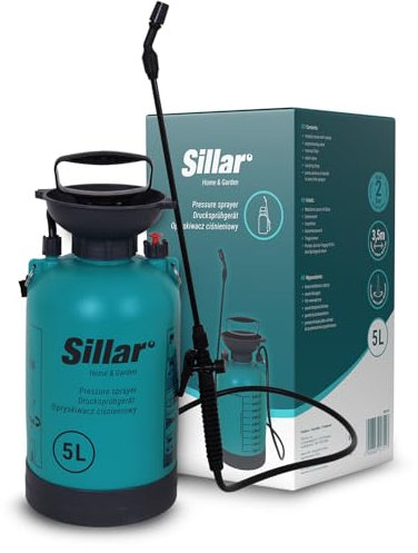 Sillar Irroratore a pressione 5L con lancia regolabile e valvola di sicurezza | Spruzzatore da giardino per cura delle piante, diserbo, alberi da frutto, serre, fertilizzanti e prodotti fitosanitari
