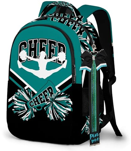 Cheerleader Backpack with Cheer Pin Strap, Backpack For Cheerleading, Cheerleader Gifts for Team Women (Black Teal)