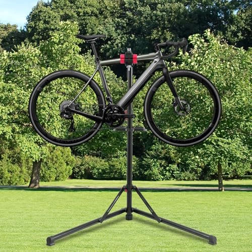 Worshow Fahrradmontageständer, Höhenverstellbar Fahrrad Reparaturständer mit Werkzeugablage bis 50kg, Klappbar 360° Drehbar Profi Reparaturständer für E-Bike Mountainbikes - Schwarz