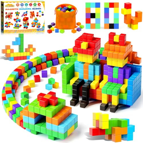 BARAKYEG Bloques de Construcción Magnéticos,80 Piezas 10 Colores,Juguete Educativo,Magneticas Niños,Juego de Construcciones Magnéticas,Juguete Creativo Montessori para 3 4 5 6 7 8 9 10 Años