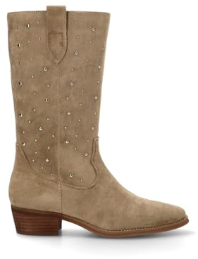 Etika Botas Camperas de Media Caña para Mujer, Bota Estilo Cowboy con Tachuelas y Tacón Bajo de 4cm, Cierre con Cremallera, Modelo 110550 Taupe - 40