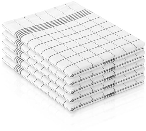 Zyiphor 5 Piezas Paños de Cocina de Algodón 45x65 cm Trapos de Cocina Súper Absorbentes Reutilizables y Lavables a Máquina Kitchen Towels para Secar Platos - Negro a Cuadros