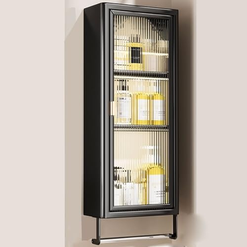 Väggskåp för Utekök I Kolstål Med Magnetisk Halvtransparent Dörr Tålig Hängande Metallförvaring för Garage Kontor Och Lagerlokal(Black,30 * 14 * 70cm)