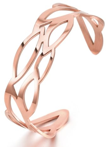 ANAZOZ Bracelet Jonc Ouvert Acier Inoxydable Vague Ajouré Or Rose Femme