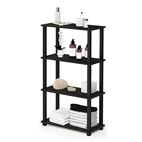 Furinno TURN-S-TUBE Storage Shelves, 4-Tier Book Shelf, Corner Shelf, Toolless Open Shelves, for Organization and Storage, Living Room, Garage, Home Office, Espresso