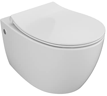 Aqua Bagno | Spülrandloses Hänge-WC mit Softclose Sitz aus Duroplast, weiße Keramik Toilette, Tiefspüler | 51 cm lang