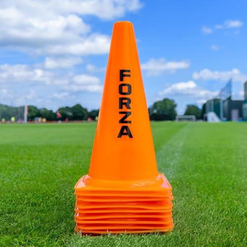 FORZA Plots de Marquage d’Entraînement Multisport | Cônes en Plastique Durable pour Toutes Les Séances d’Entraînement Sportives | Couleurs Vives [Pack de 10/100] (30,5 cm, Orange, Pack de 100)
