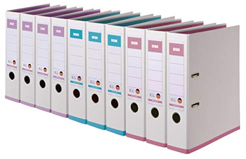 DINOR Ordner NiceColor 10er Pack Farbig Sortiert 8 cm Breit DIN A4 Kunststoffbezug Außen und Innen in Rosa, Lila, Türkis - Made in Germany