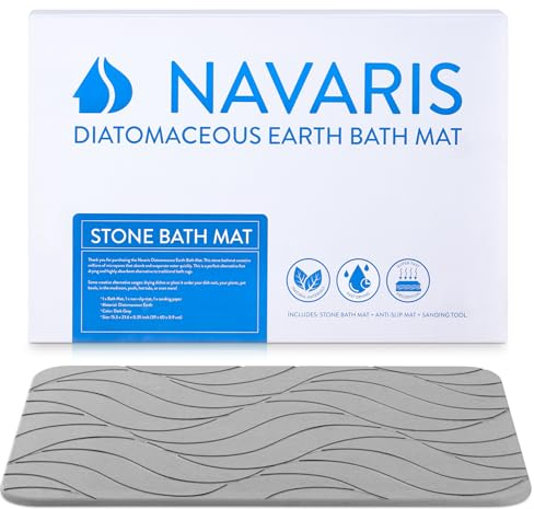 Navaris Tapis de Bain diatomite - Tapis en Terre de diatomée 60 x 39 x 0,9 cm antidérapant Absorbant séchage Rapide pour Sol Salle de Bain Douche - Tapis Gris foncé