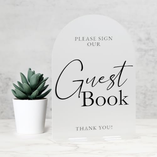 Acrylic Guest Book Sign with Stand- 5x7 Frosted Arched Wedding Sign and Base,1/8 Thick | Modern Calligraphy Black Letters Arch Acrylic Sign for Wedding & Party