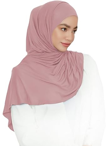 Lina & Lily Pre-sewn Instant Slip-on Modal Jersey Hijab Head Scarf Wrap for Muslim Women (Dusty Rose)