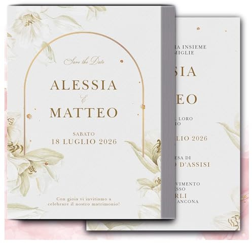 Partecipazioni Matrimonio Personalizzate 8pz Stampa inclusa - Inviti Matrimonio Personalizzabili in Carta Martellata Alta Qualità 200gr - 16x11,5cm - Essential WI-5 EchoPrint