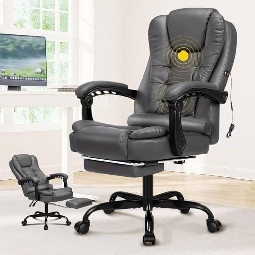 ALFORDSON Chefsessel Bürostuhl Massage Schreibtischstuhl 150°-Neigung, Computerdrehstuhl, ergonomischer Drehstuhl Ausziehbare Fußstütze, höhenverstellbarer,belastbar 180 kg, PU-Leder, Gray