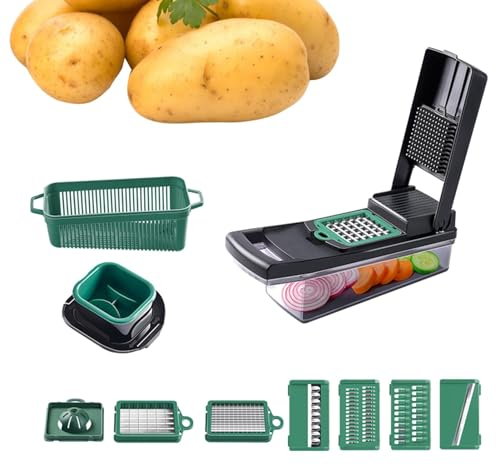 Affettaverdure, affettatrice per verdure, patate, pomodori, aglio, cipolle verdi