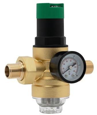 Vancoco Réducteur de Pression d'eau 1/2 15/21 pouce DN 15, avec Manomètre et Filtre, Régulateur de Pression Réutilisable en Laiton