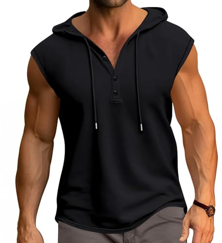 PRIVIMIX Canotta Uomo con Cappuccio Canottiera Palestra Estiva Felpa Maglietta Senza Maniche Bodybuilding Fitness Sportiva Nero L