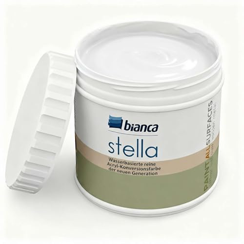 Bianca Stella Pintura para muebles premium sin lijado para cocina y baño, Blanco, Brillante, 500ml, a base de agua, pintura acrílica para todas las superficies, madera, azulejos, metal