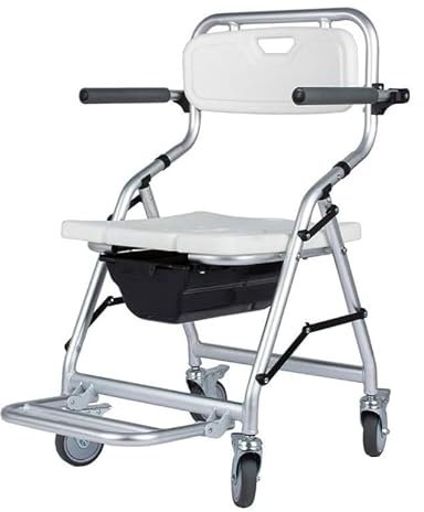 Sedia da Toilette Comoda, Sedia da Doccia Mobile con Ruote, Sedia da Toilette con Schienale, Sedia da Doccia per Sedia a rotelle, Sedia da Toilette Portatile per disabili e Anziani WEWYQSJXBXF-4328