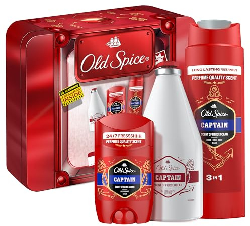 Old Spice Tin Box Geschenkset mit Captain Deostick, Duschgel und Aftershave-Lotion, langanhaltender Duft in Parfumqualität