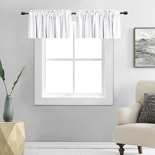DONREN Curtains, Drapes, Pure White Valances for Windows - for Rod Pocket, Room Darkening, Kitchen Valance (42 inches wide x 12 inches long)
