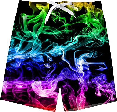 Kids4ever Boys Swim Trunks 9-10 Years Funny Colorful Pattern Quick Dry Swimming Shorts Elastic Waist Surfing Holiday Beach Boardshorts