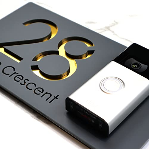 K Smart Sign | Bellissima Video Doorbell house sign door number plaques for Nest Ring Wifi doorbell plate mount | Dark Matt Gray - Copper Mirror | Contemporary Style | 300mm x 160mm