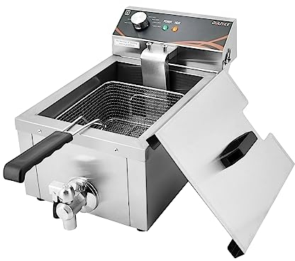DULNICE 6L Kommerzielle Fritteuse mit öl mit Ölventil, 3000W Elektrische Fritteuse mit Korb & Deckel, Friteuse mit fett 60°C-200°C für Küche und Haushalt