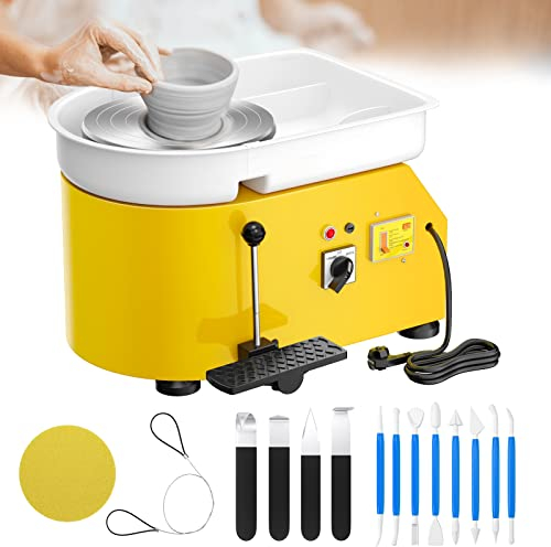 Potuem Pottery Wheel 350W, 25cm Aluminum Turntable Electric Pottery Wheels with Handle, Pedal and Removable ABS Basin, Pottery Forming Machine for DIY Clay Art and Pottery Studio, Yellow