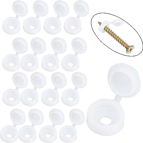 GORGECRAFT 1 Box 200Pcs White Fold Screws Snap Covers Plastic Hinged Cover Caps Shutter Screw Caps Washer Flip Tops Waterproof Furniture Fence Hole Plug for Covering Screw Heads Protection(S)