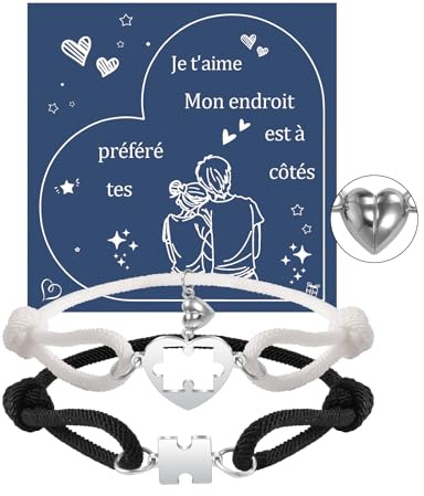 YELUWA Bracelet Couple Amoureux Pour 2 - Cadeau Couple Noel Bracelets Aimanté Bracelets en Commun Distance Réglable Bracelet Magnéti que Bijoux Homme Femme Amitié Famille Cadeau Mariage