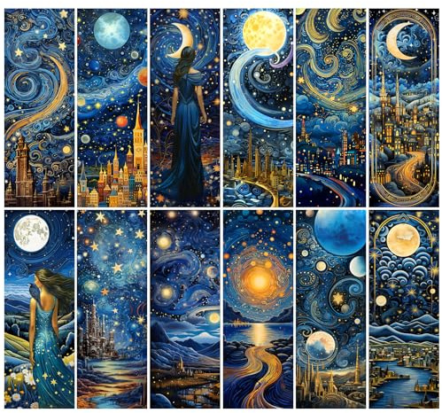 Anseal 12 PCS Celestial Bookmark, Bookmarks for Book Lovers, Bulk Bookmarks for Men, Unique Book Mark for Reading for Boys, Girls, Students, Classroom Gifts, School Prize, Reading Present