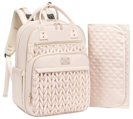 Tealari Mochila para pañales, elegante bolsa de pañales para bebé, mochila de viaje impermeable con cambiador, correas para cochecito, Beige, L, Elegante bolsa de pañales para bebé, mochila de viaje